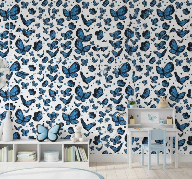 Papier peint chambre enfant papillon bleu décoratif - TenStickers