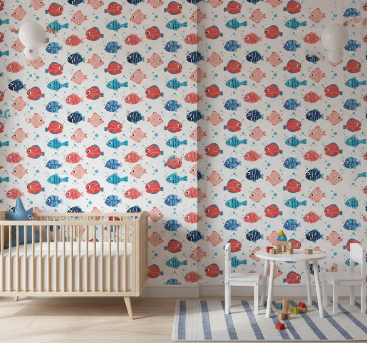 Papier peint chambre enfant poissons roses et bleus - TenStickers