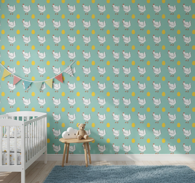 Papier peint chambre enfant poussin blanc fond bleu - TenStickers