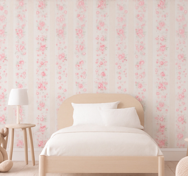 Papier peint chambre enfant rayures florales roses rétro - TenStickers