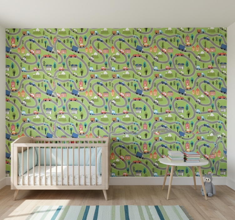 Papier peint chambre enfant routes de véhicules colorés - TenStickers