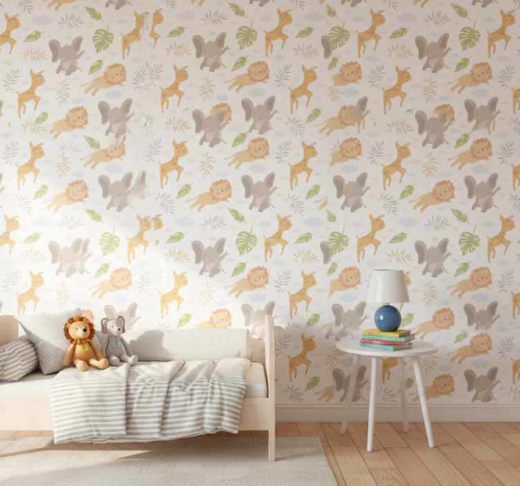 Papier peint chambre enfant safari minimaliste nordique - TenStickers