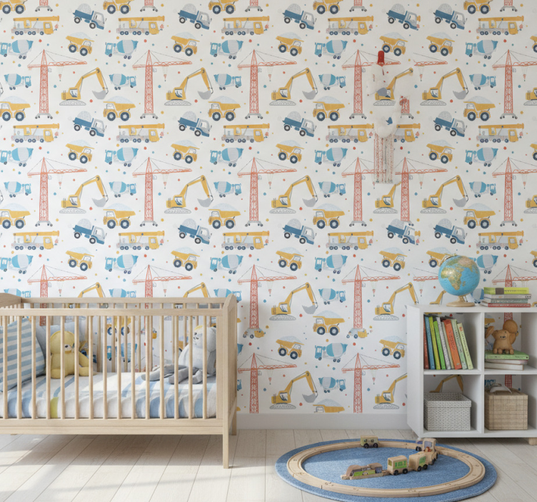 Papier peint chambre enfant véhicules de construction amusants - TenStickers
