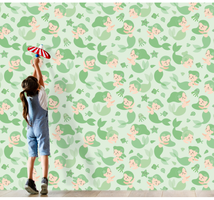 Papier peint chambre enfant vert motif de sirènes  - TenStickers