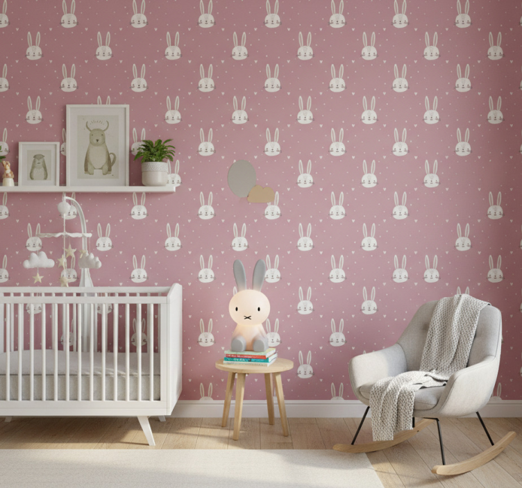 Papier peint chambre enfant visages de lapins bébé - TenStickers