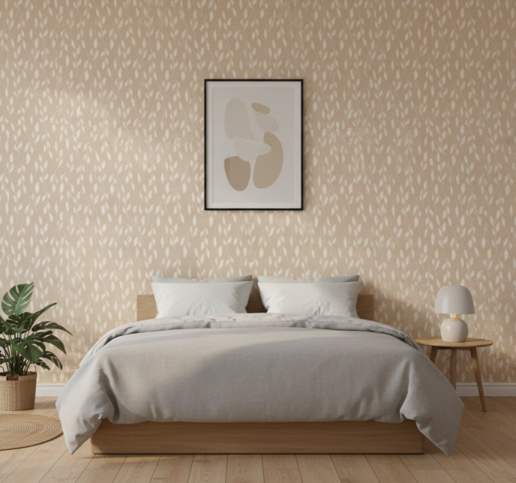 Papier peint chambre feuilles blanches sur brun - TenStickers