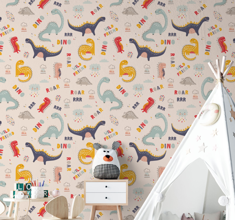 Papier peint dinosaures colorés avec des noms - TenStickers