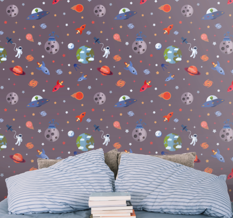 Papier peint étoiles espace avec des planètes - TenStickers