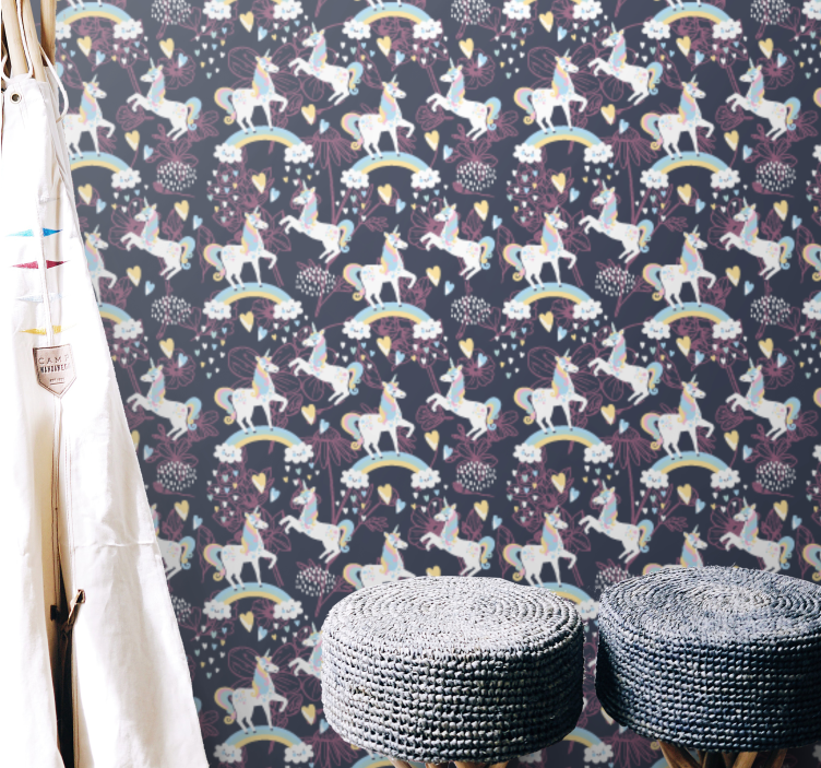 Papier peint enfant  floral de licornes roses - TenStickers