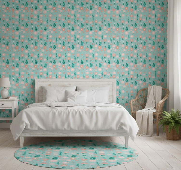Papier peint chambre fleurs bleues shabby chic - TenStickers
