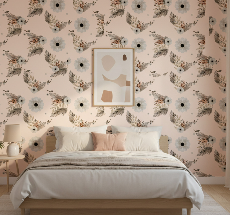 Papier peint chambre fleurs pastel roses et noires - TenStickers