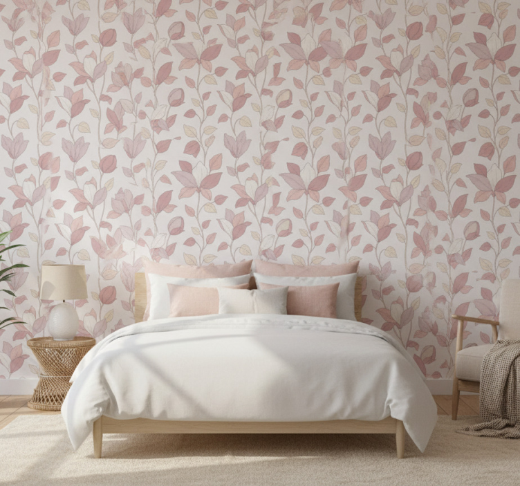 Papier peint chambre fleurs roses - TenStickers