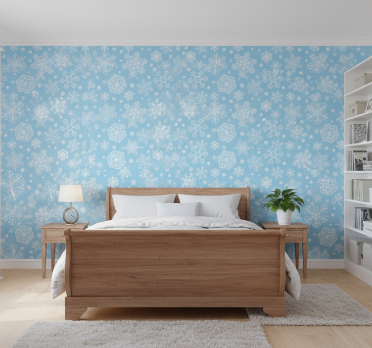 Papier peint chambre flocons de neige sur fond bleu - TenStickers