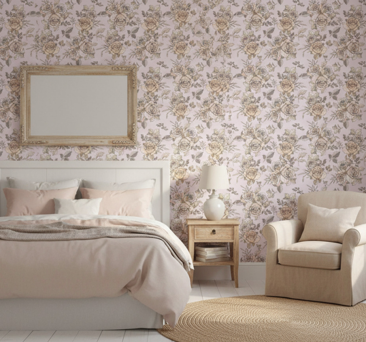 Papier peint chambre fond rose shabby chic - TenStickers
