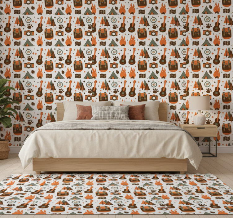 Papier peint chambre montagnes ours feu de bois - TenStickers