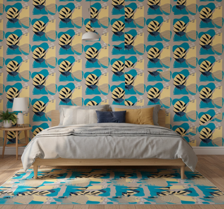 Papier peint chambre motif abstrait bleu africain - TenStickers