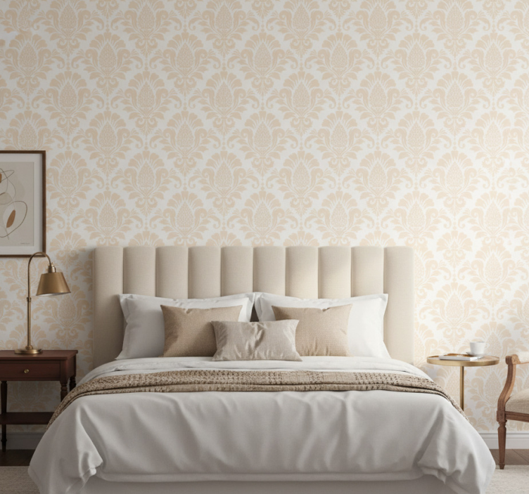 Papier peint chambre motif damassé beige - TenStickers
