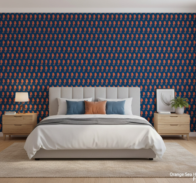 Papier peint chambre motif de hippocampe orange - TenStickers