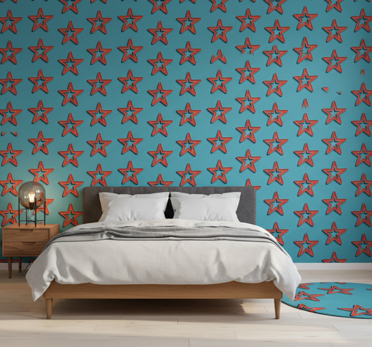 Papier peint chambre motif étoiles rétro fond géométrique - TenStickers