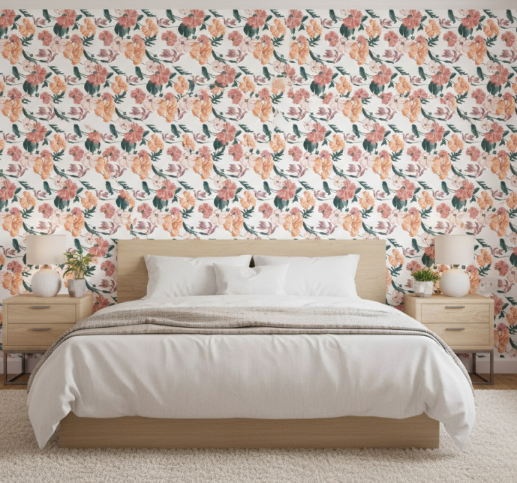 Papier peint chambre motif fleurs pastel magnifiques - TenStickers