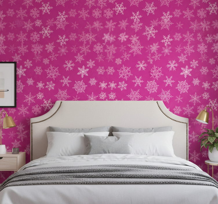 Papier peint chambre motif flocons de neige roses - TenStickers