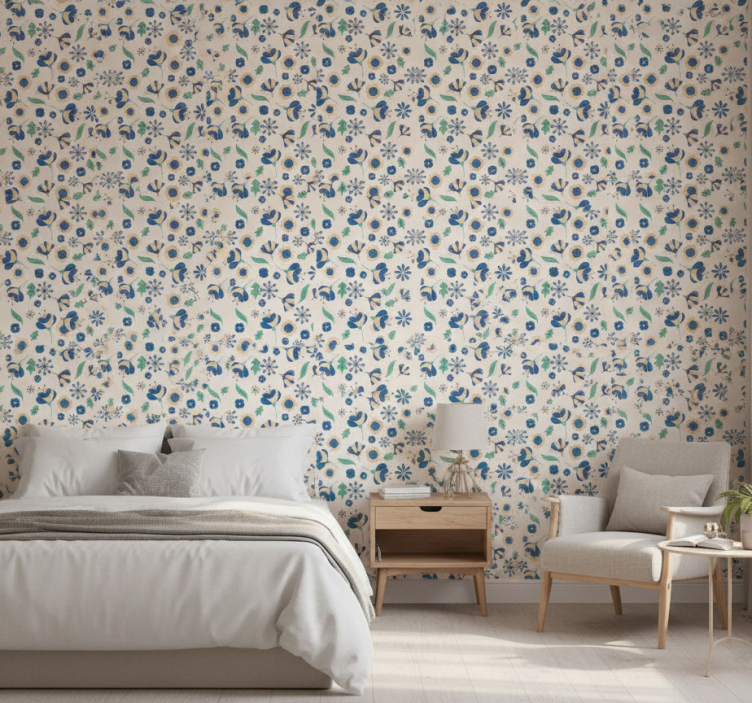 Papier peint chambre motif floral blanc provincial - TenStickers