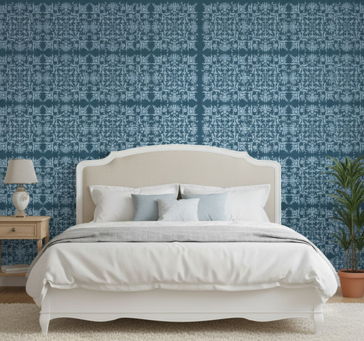 Papier peint chambre motif floral bleu provincial - TenStickers