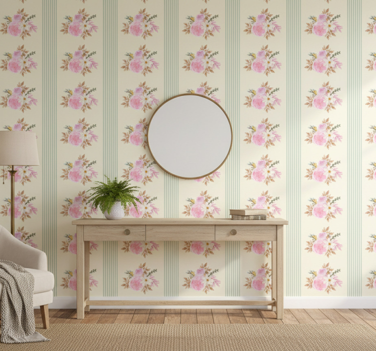 Papier peint chambre motif floral rayé provincial - TenStickers