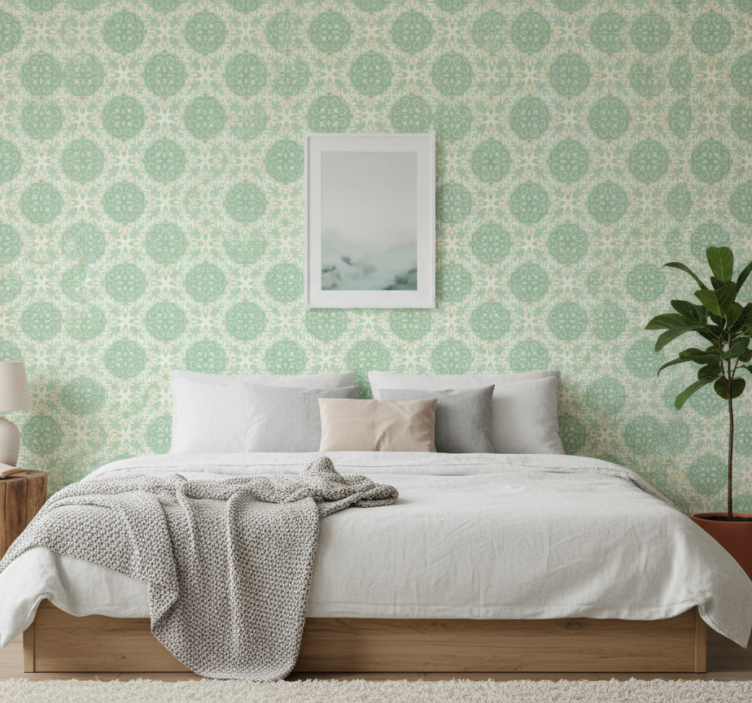 Papier peint chambre motif floral vert nordique - TenStickers