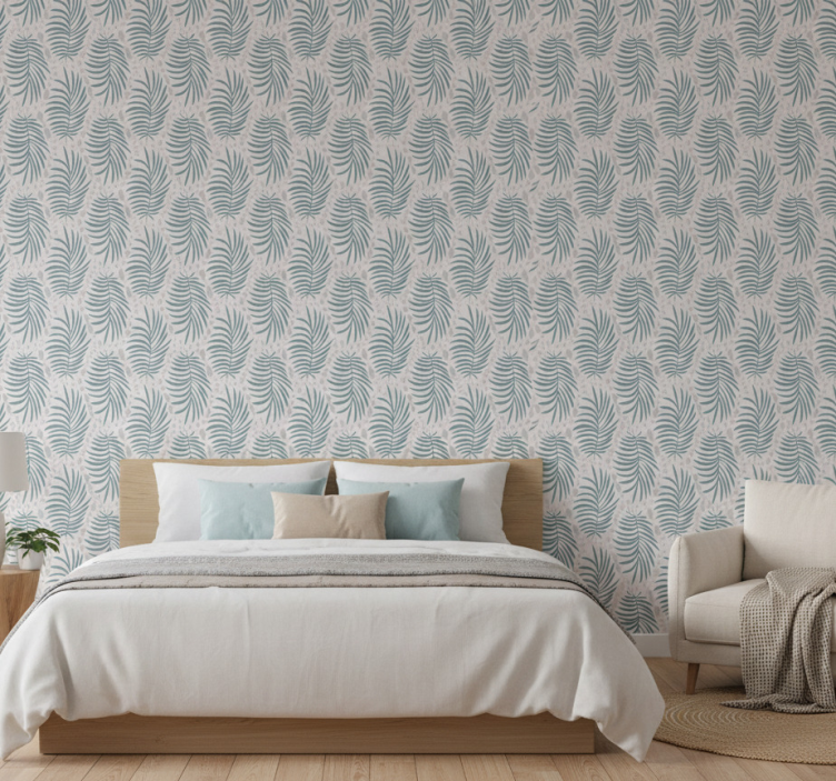 Papier peint chambre motif hamptons tropical bleu - TenStickers