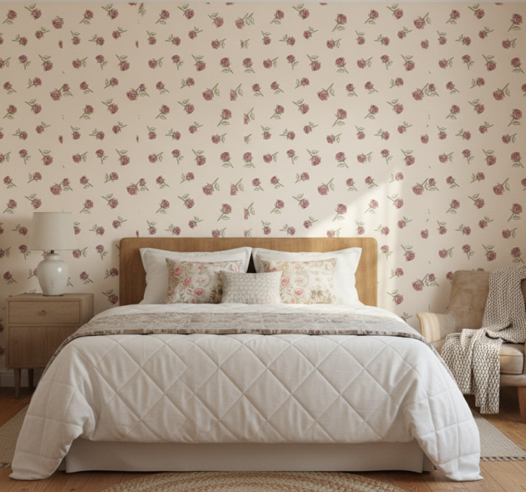 Papier peint chambre motif rose vintage romantique - TenStickers