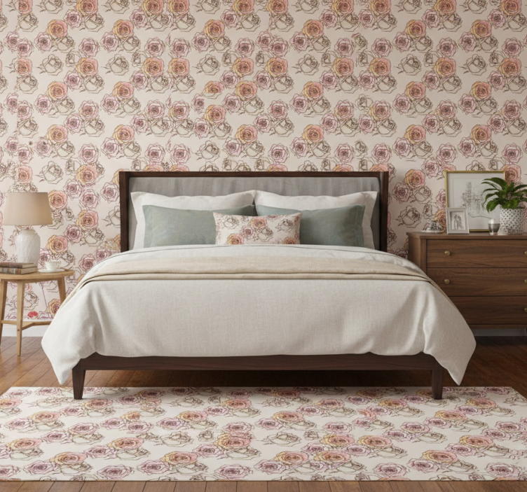 Papier peint chambre motif roses style anglais - TenStickers