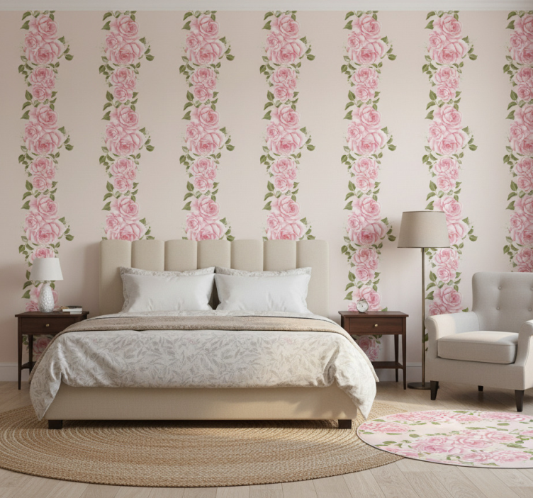 Papier peint chambre motif roses vintage roses - TenStickers