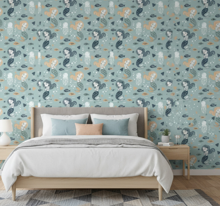 Papier peint chambre motif sirène magique bleue - TenStickers