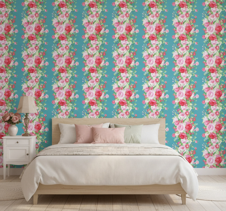 Papier peint chambre motif turquoise shabby chic - TenStickers