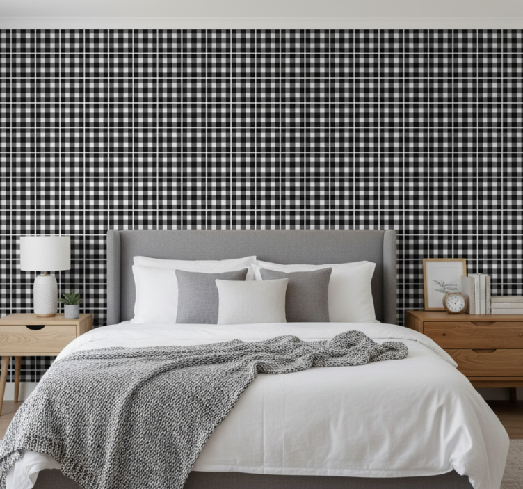 Papier peint chambre motif vichy noir et blanc - TenStickers