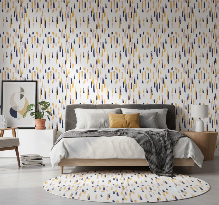 Papier peint chambre motifs modernes en bleu, jaune et rose - TenStickers