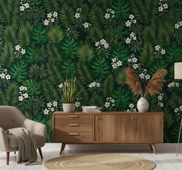 Papier peint chambre nature exotique verte - TenStickers