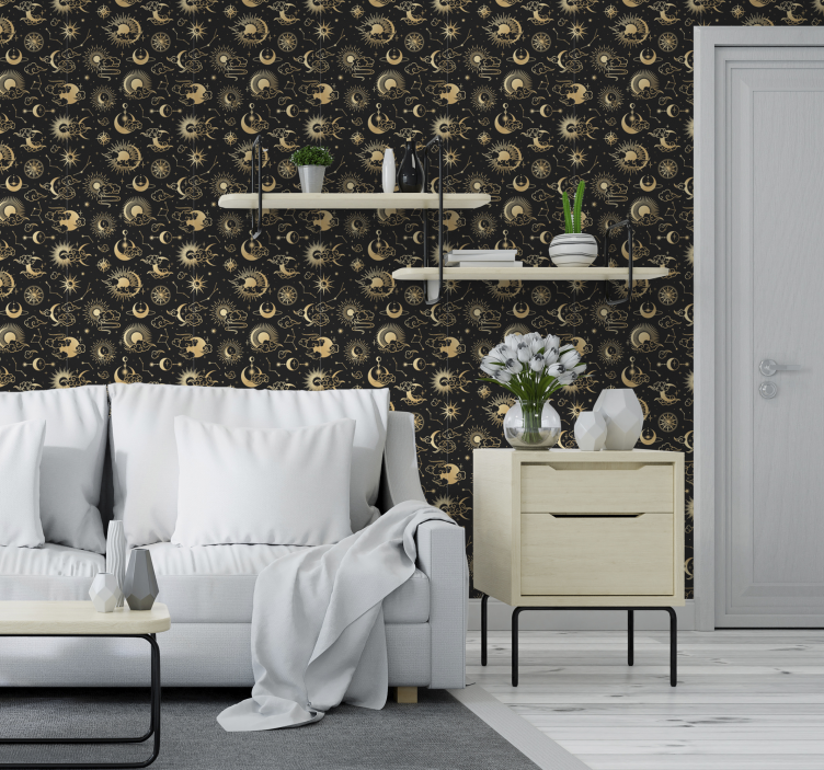 Papier peint étoiles dorées style nuages - TenStickers