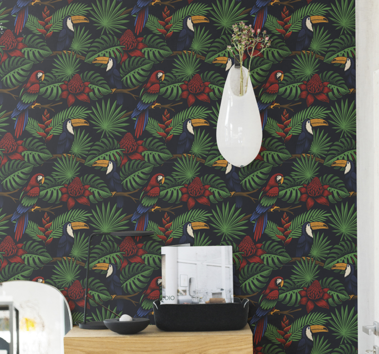 Papier peint perroquets et toucans motif tropical - TenStickers