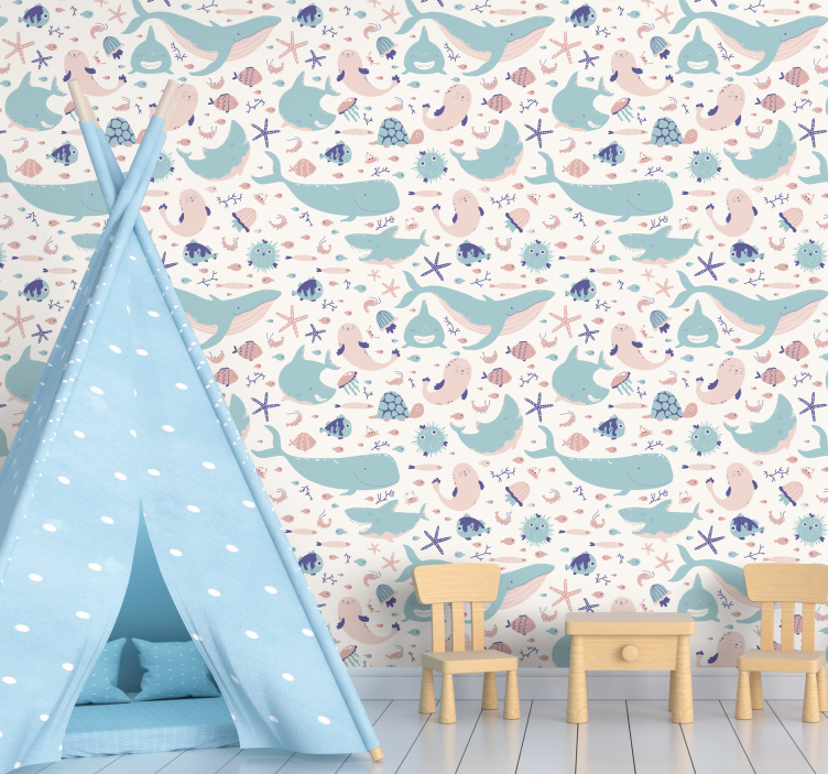 Papier peint Requins bleu foncé et bleu clair - TenStickers