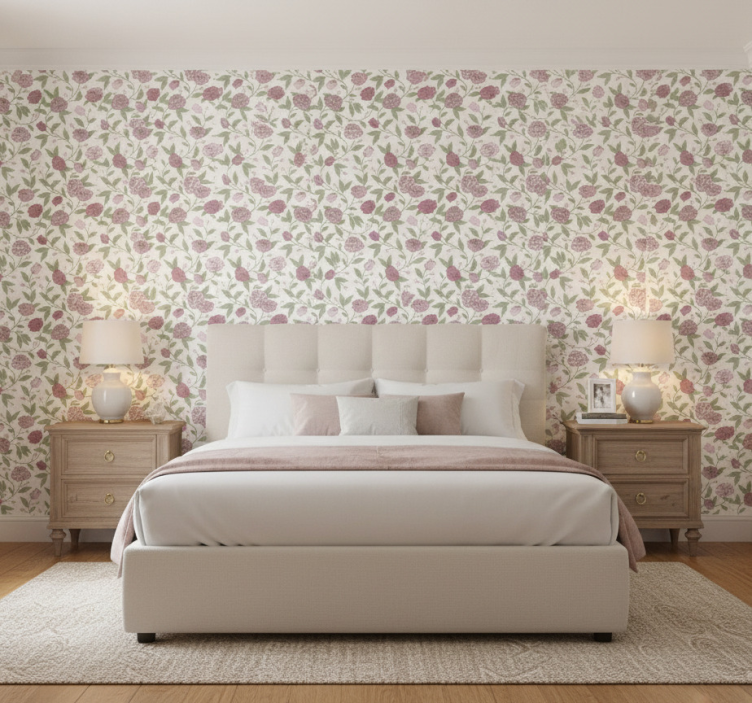 Papier peint chambre roses vintage rose pâle - TenStickers