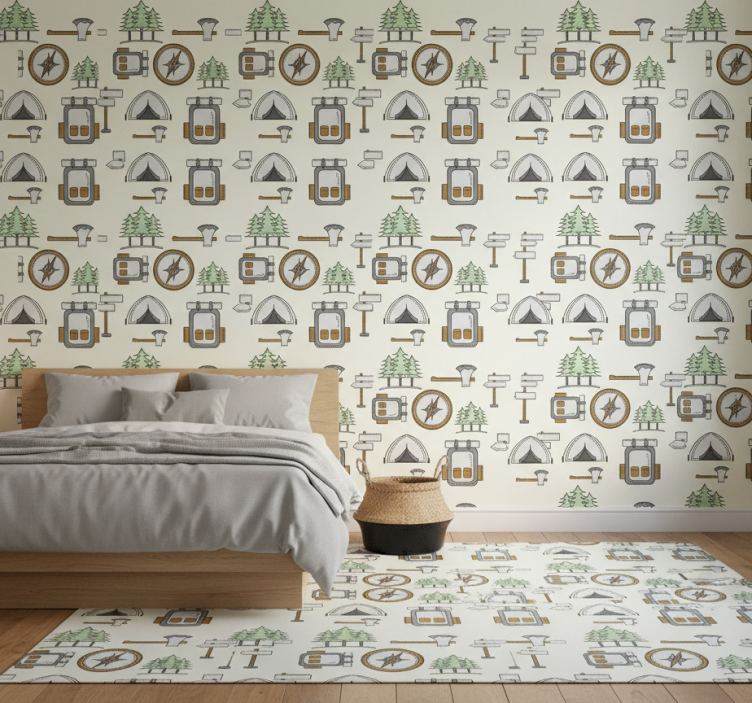 Papier peint chambre sac de camping, bol, boussole - TenStickers