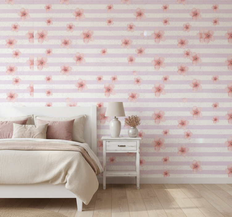 Papier peint chambre shabby chic à rayures roses - TenStickers