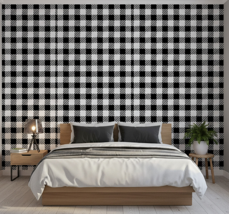Papier peint chambre vichy noir et blanc - TenStickers