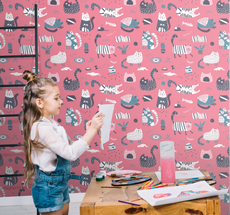 Papier peint chat illustration de chats ludiques - TenStickers