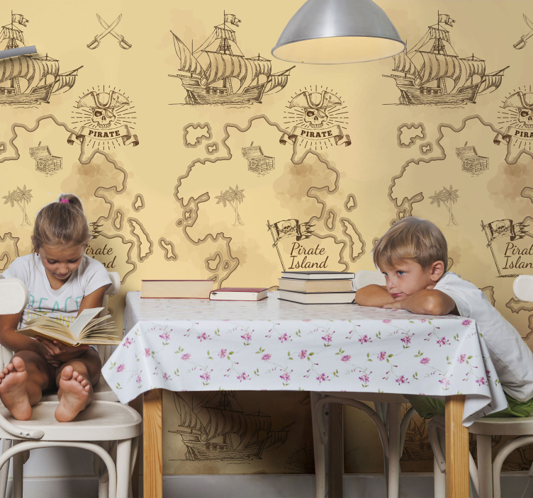 Papier peint classique carte d'aventure pirate - TenStickers