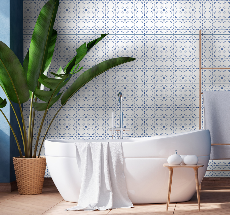 Papier peint salle de bain bleu et blanc minimaliste - TenStickers