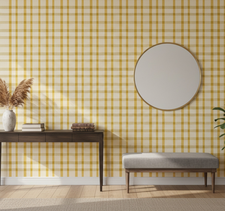 Papier peint couloir carrés jaunes et blancs - TenStickers