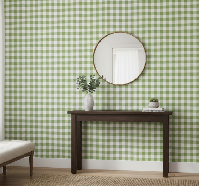 Papier peint couloir carrés verts et blancs - TenStickers